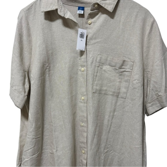 NWT Old Navy Linen Blend Button Front Shirt Dress Neutral Large Tall - Picture 3 of 13